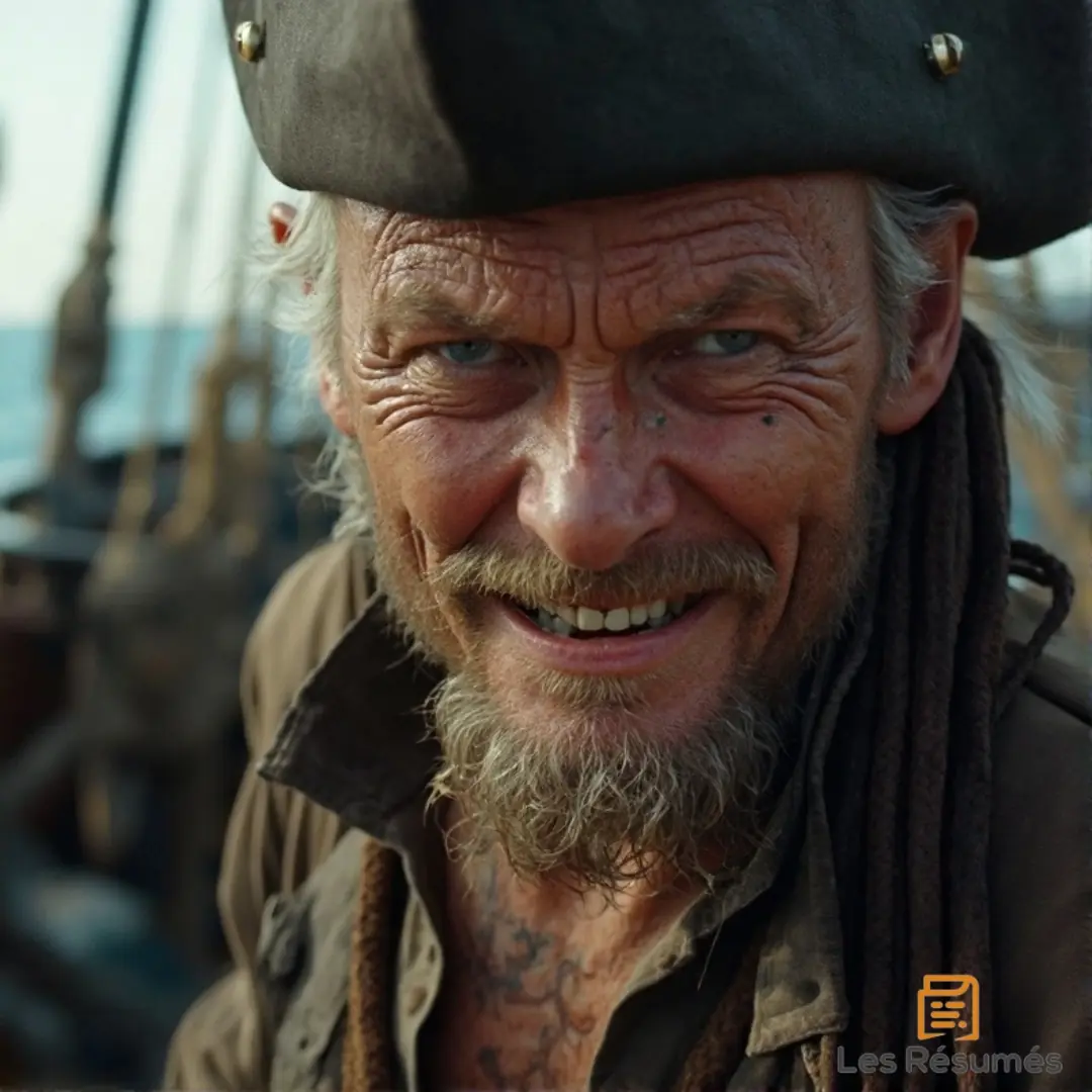 Photo d'Israel Hands, un pirate redoutable à l’allure imposante dans L'Île au trésor de Stevenson.