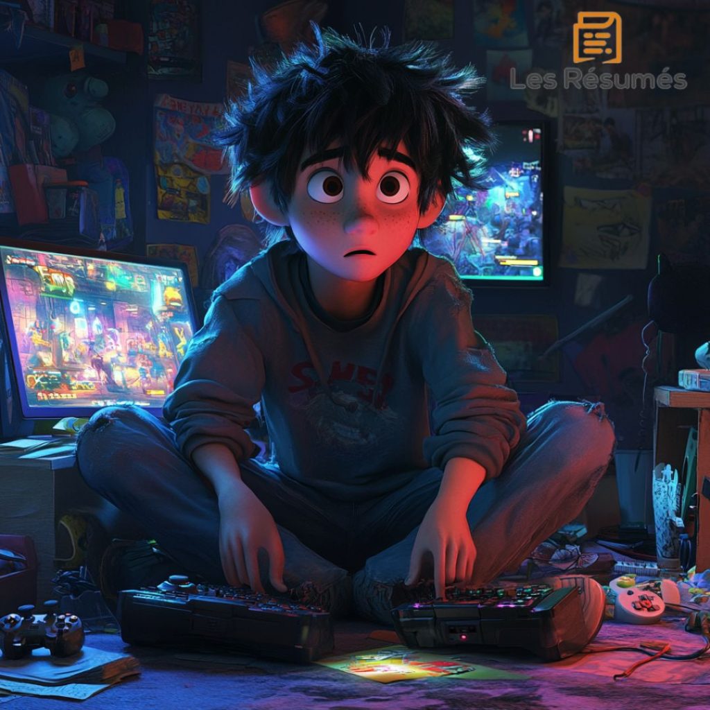 Illustration de Kévin, le personnage principal dans Jeux Vidéo qui devient un personnage de jeux d'arcade, du recueil de La Photo qui tue. 