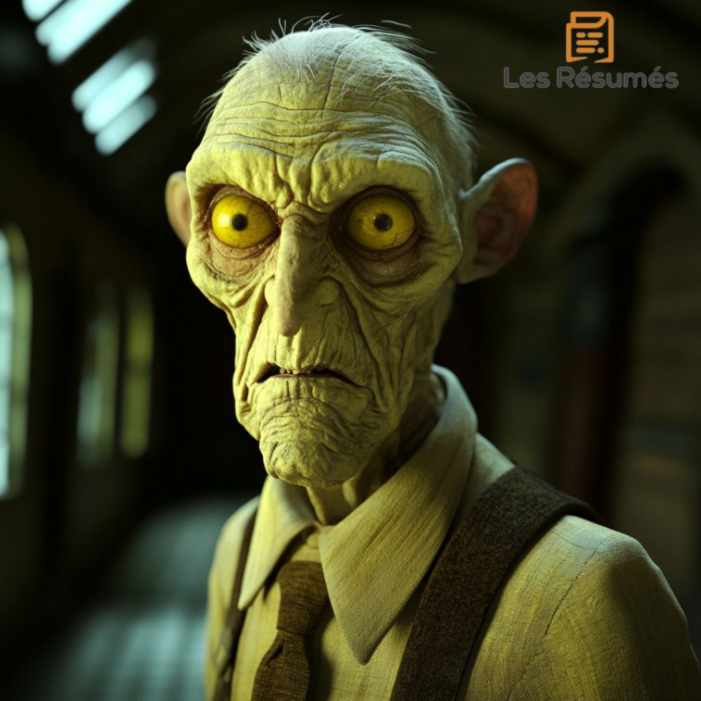 Illustration de l'homme au visage jaune qui se trouve être le futur visage du jeune narrateur. 