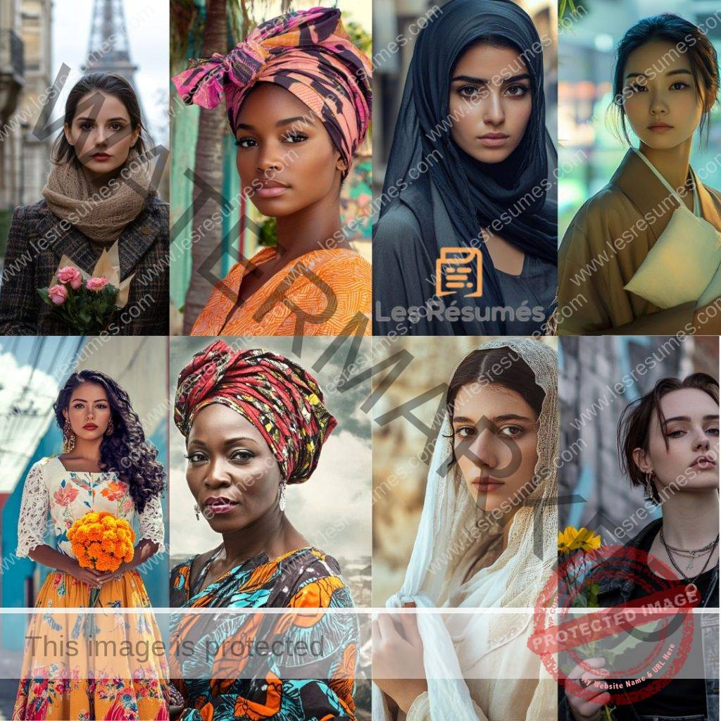 Plusieurs photographies représentant les multiples visages d'Antigone avec différentes cultures pour montrer son impact culturel mondial. 