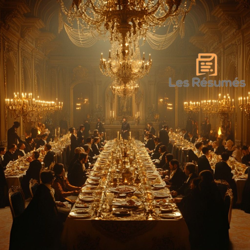 Scène somptueuse d'un buffet organisé par Edmond Dantès.