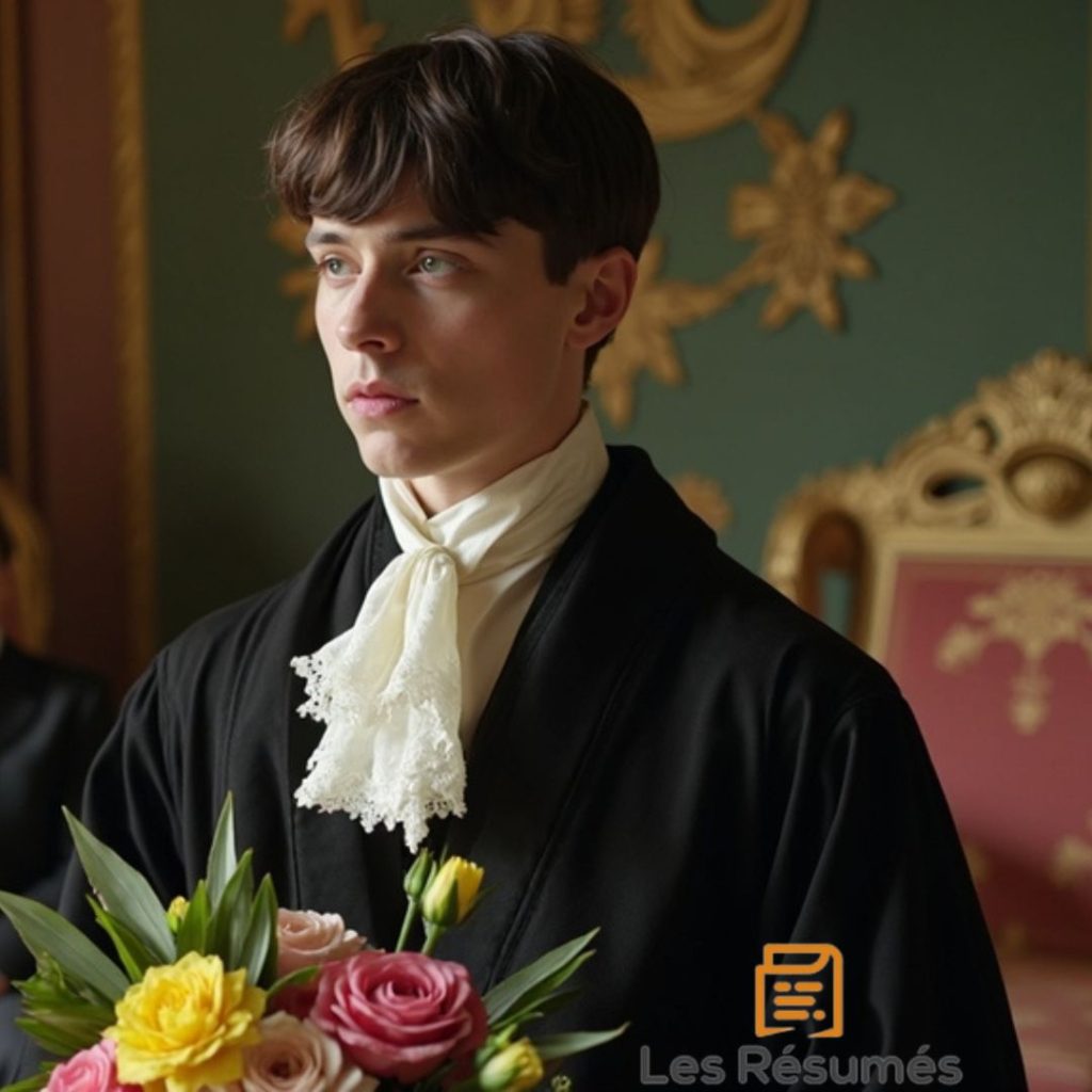 Photo de Thomas Diafoirus qui vient apporter des fleurs à Angélique, suite à la demande de son père. 