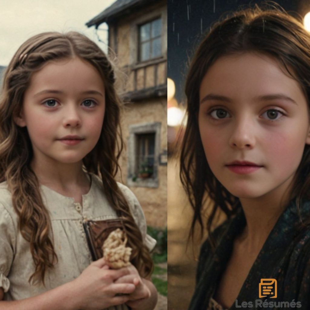 Photographie d'Éponine au début et à la fin de l'histoire de Les Misérables. 