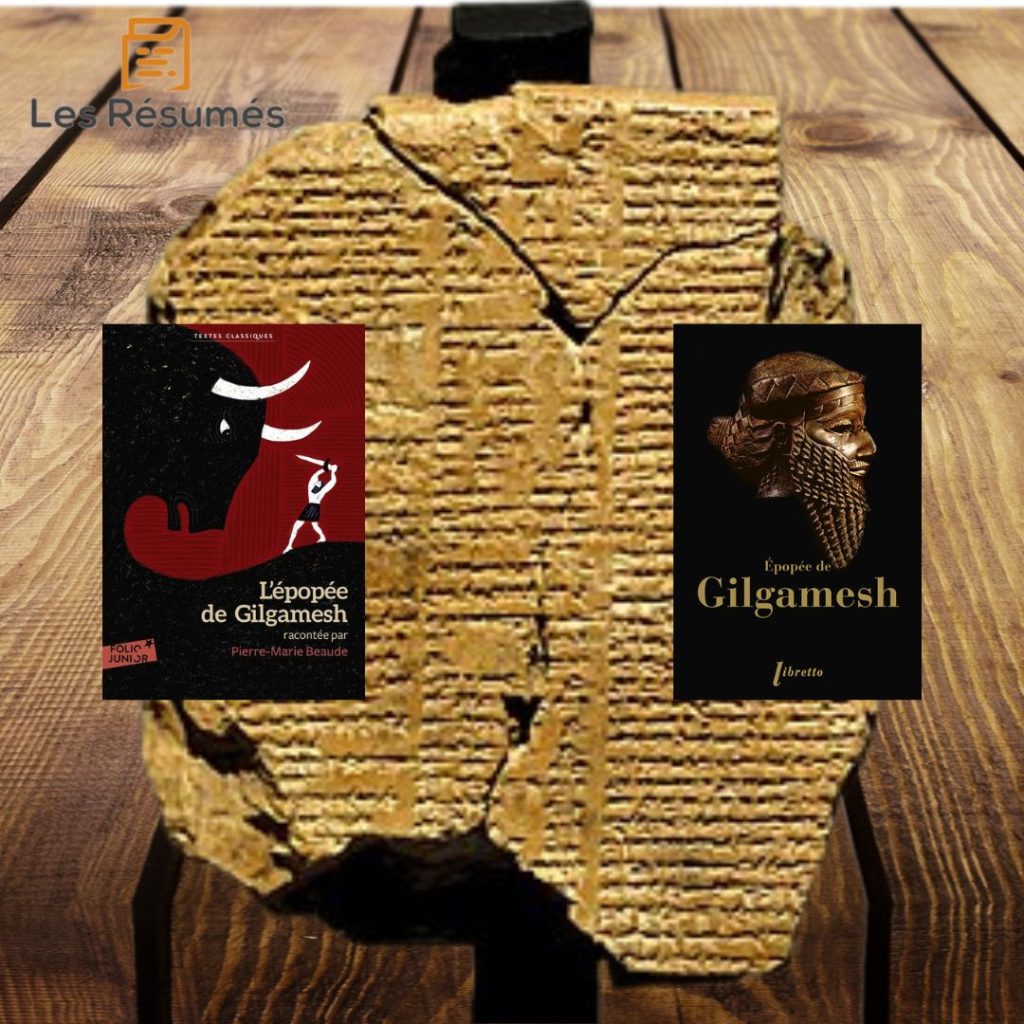 Pages de couvertures de l'épopée de Gilgamesh avec l'une des tablettes.
