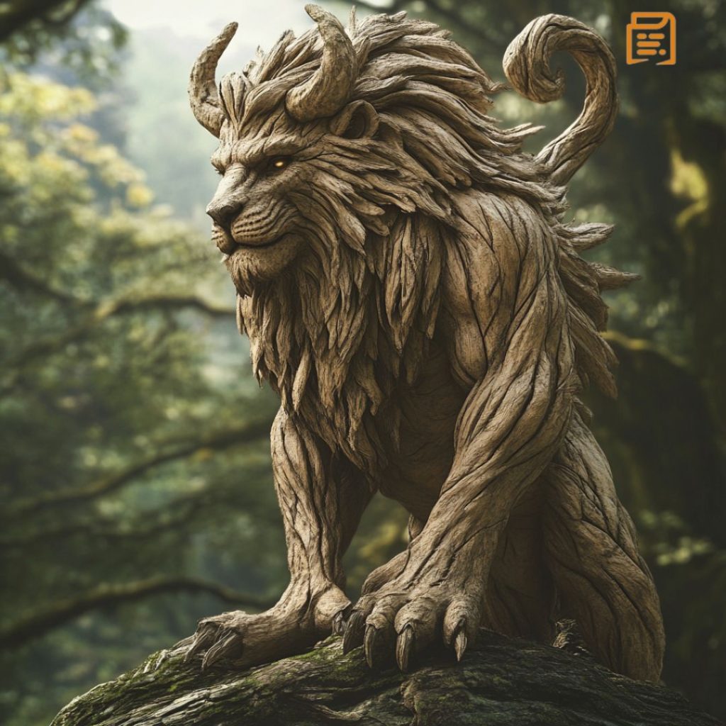 Photographie réaliste de Humbaba, la créature que Gilgamesh et Enkidu ont combattu ensemble.