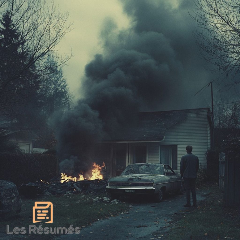 Une maison en feu, symbolisant le début de la fin de la vie de Jean-Claude Romand.