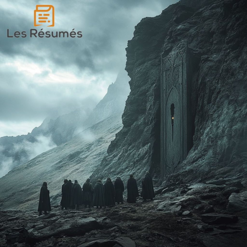 Les Nains découvrant la porte secrète d'Erebor, point tournant de leur quête.