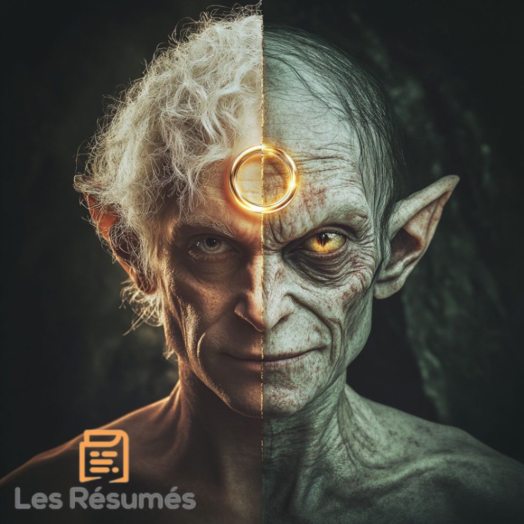 Un montage montrant Sméagol et Gollum, symbolisant la transformation tragique causée par l’Anneau Unique.