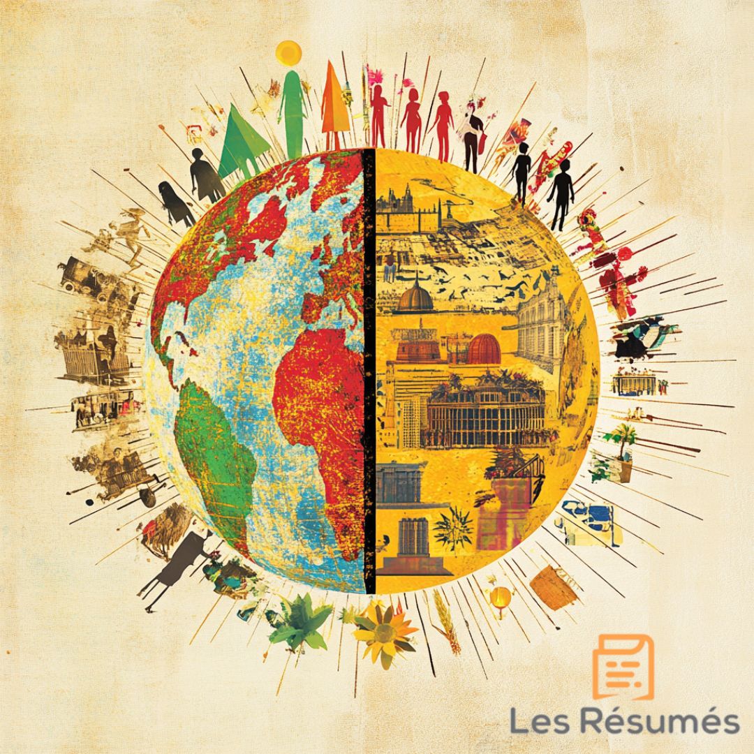 Globe divisé en deux, illustrant la coexistence des cultures et des conflits, en écho aux réflexions sur les identités partagées dans Les Identités Meurtrières.