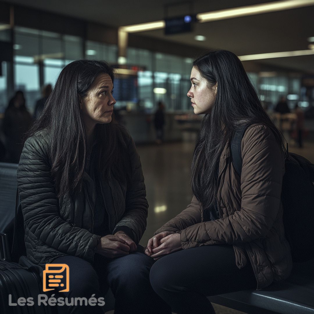 Deux femmes se font face dans un aéroport, dans un moment d'émotion intense. Illustration pour le résumé de Où es-tu ?.