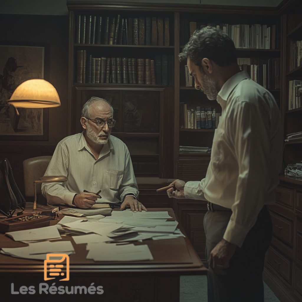 Un homme assis à son bureau, symbolisant la réflexion intérieure de Pereira dans Pereira prétend.