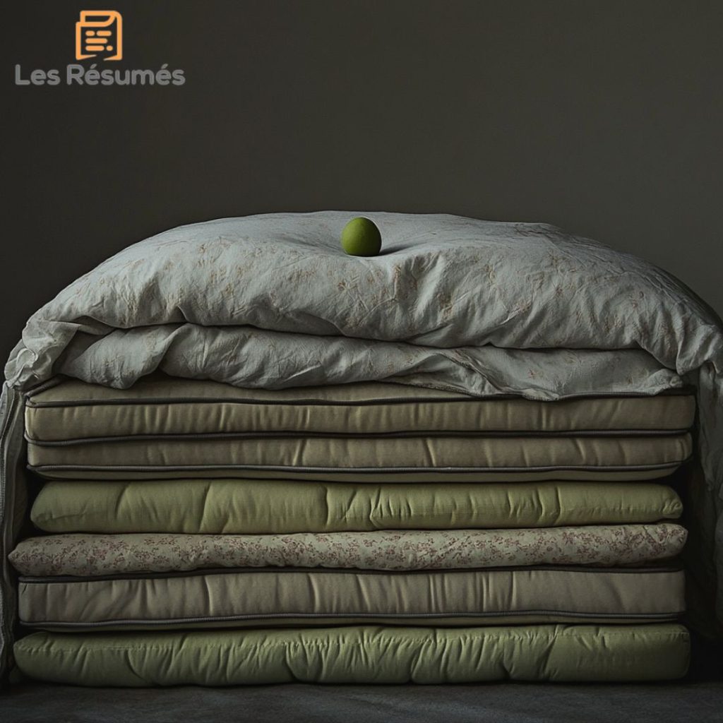 Photographie du Petit Pois sur les matelas. 