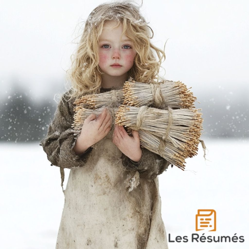 Photographie de la petite fille aux allumettes dans le froid glacial. 
