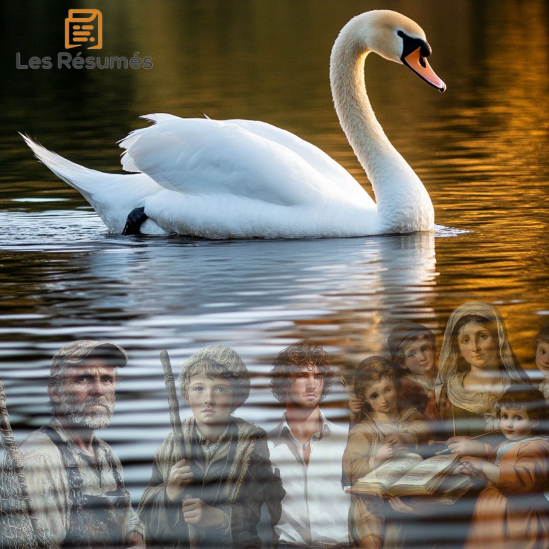 Image du cygne avec toutes les personnes qu'il a aidé dans Le Soleil Raconte d'Andersen. 