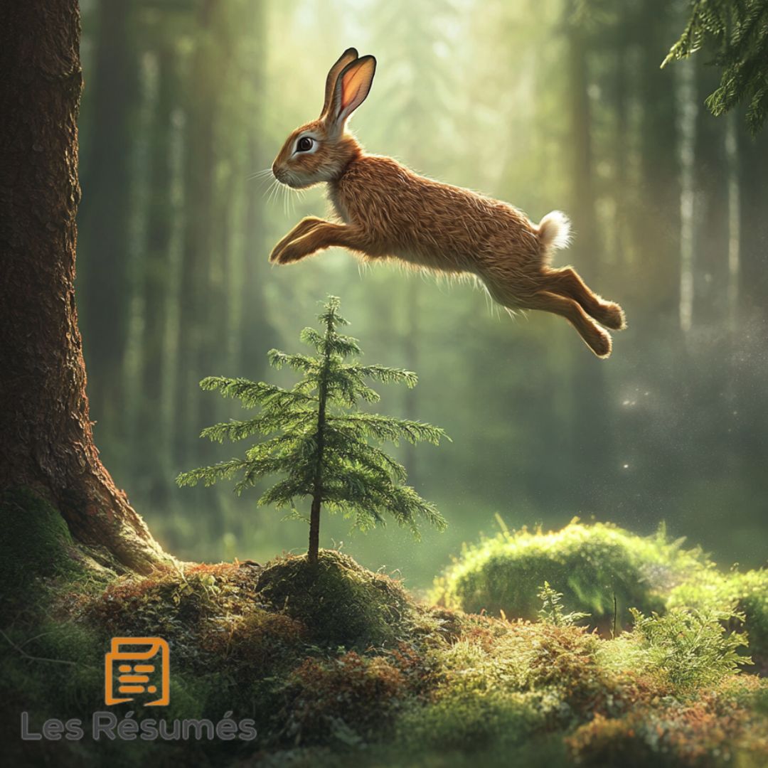 Image du lièvre sautant au dessus du sapin sans le contourner lorsque ce dernier est encore jeune. 