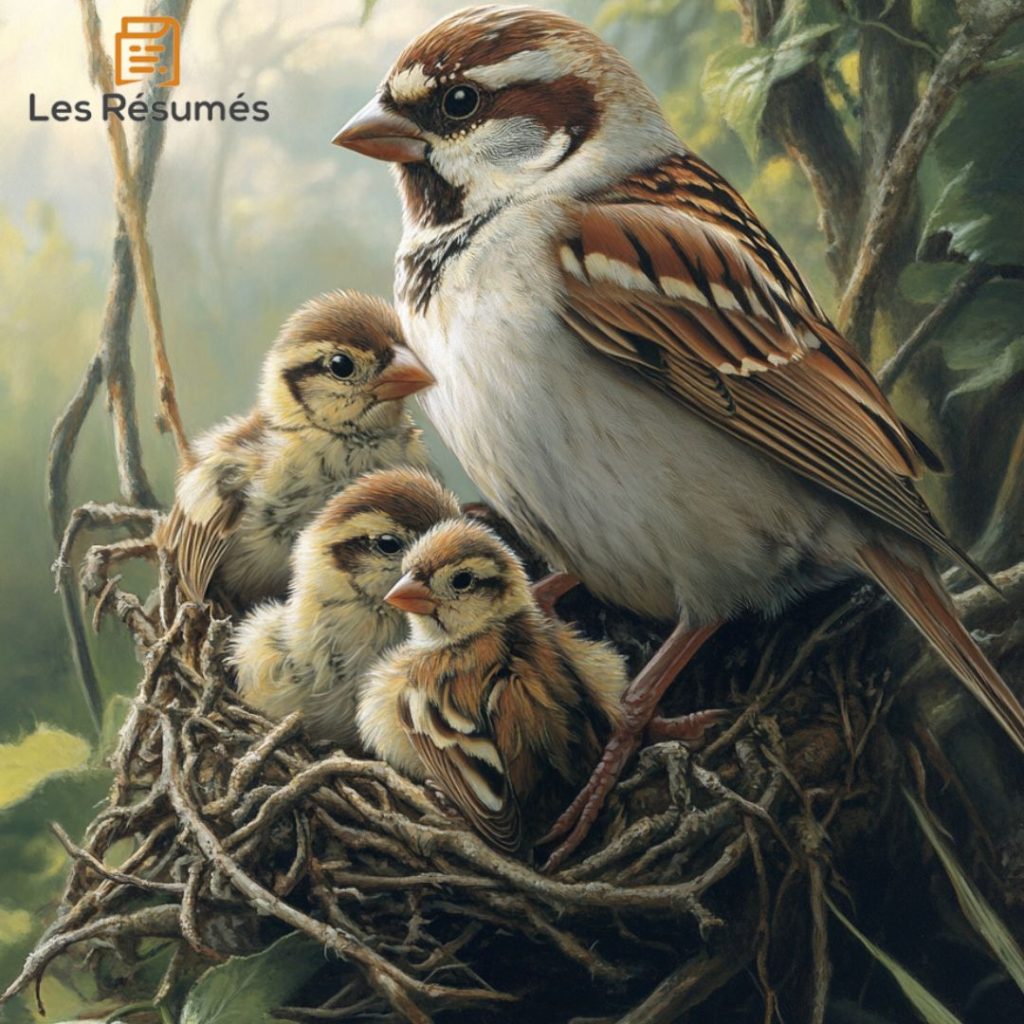 Illustration de la mère des moineaux dans le conte d'Andersen. 