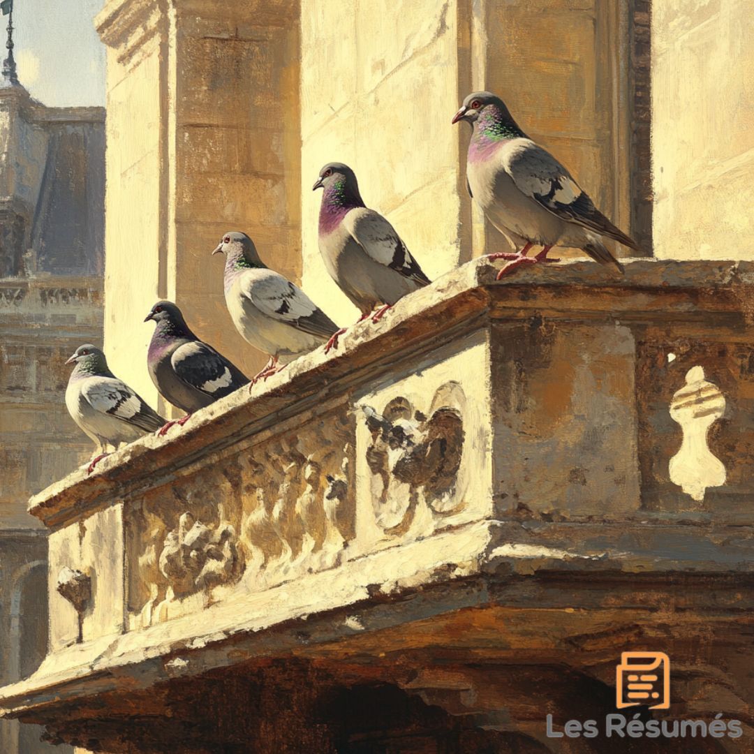 Image des pigeons du haut de leur château. 