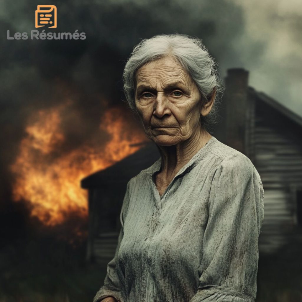 Photographie de Marguerite, la pauvresse, qui brûle sa maison pour alerter les gens d'un danger immédiat. 