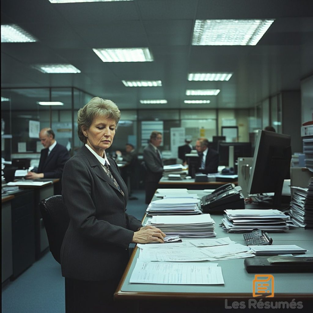 Photo des employés des services bureaucratiques qui donnent du fil à retordre à la dame âgée. 