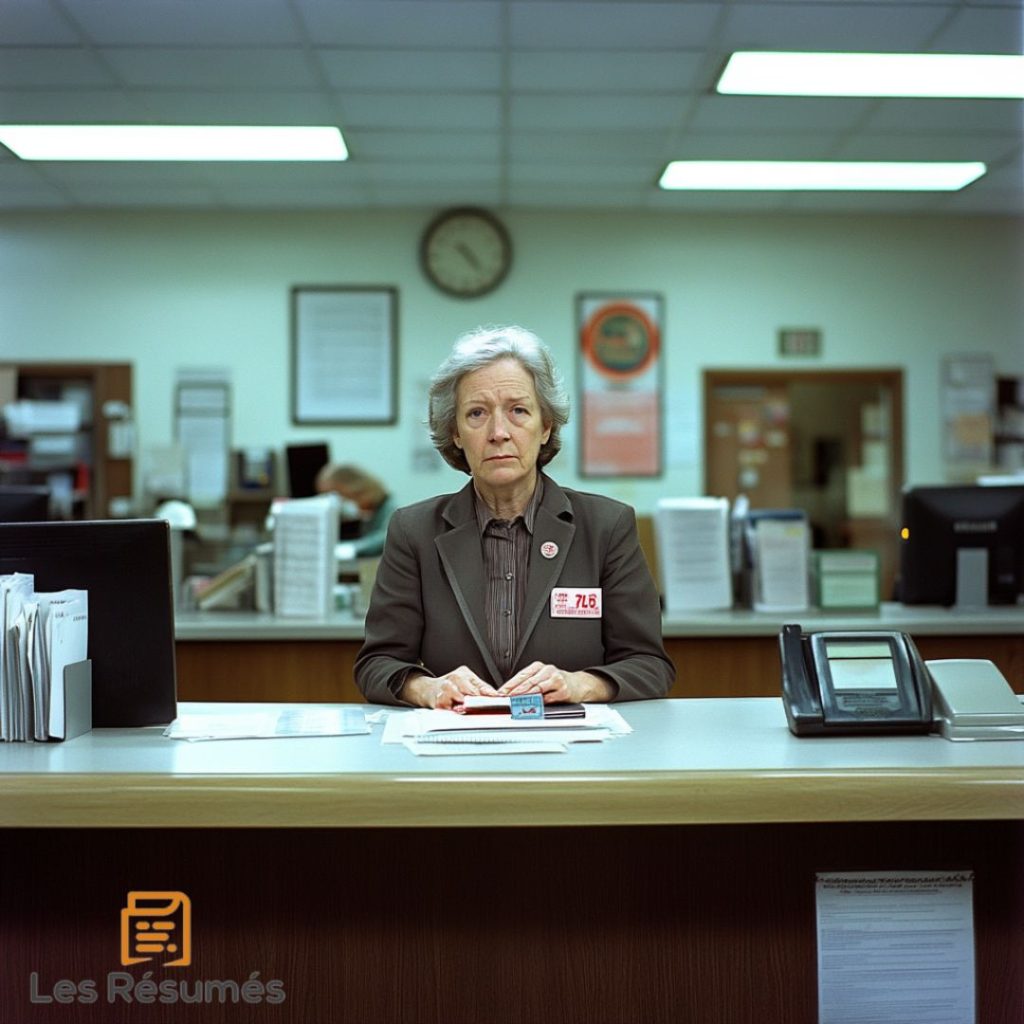 Photographie de la préposée du guichet 75 qui fait preuve de compassion envers la dame âgée. 