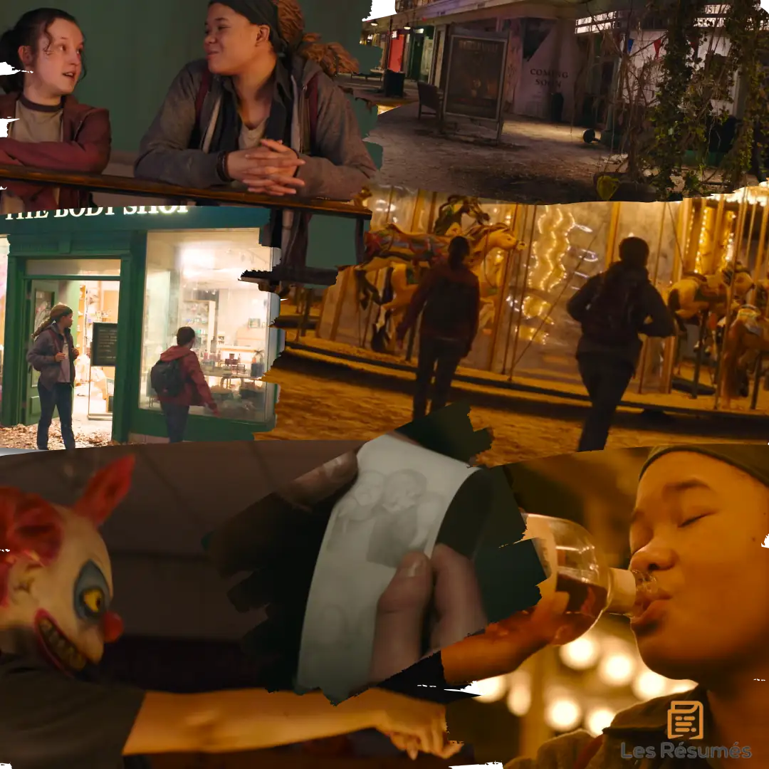 Collage de scènes de l'épisode 7 dans lequel Ellie a un flashback avec Riley dans le centre commercial. On y voit plusieurs scènes extraites de l'épisode où elles s'amusent et elles en profitent avant de se faire attaquer et mordre par un infecté.