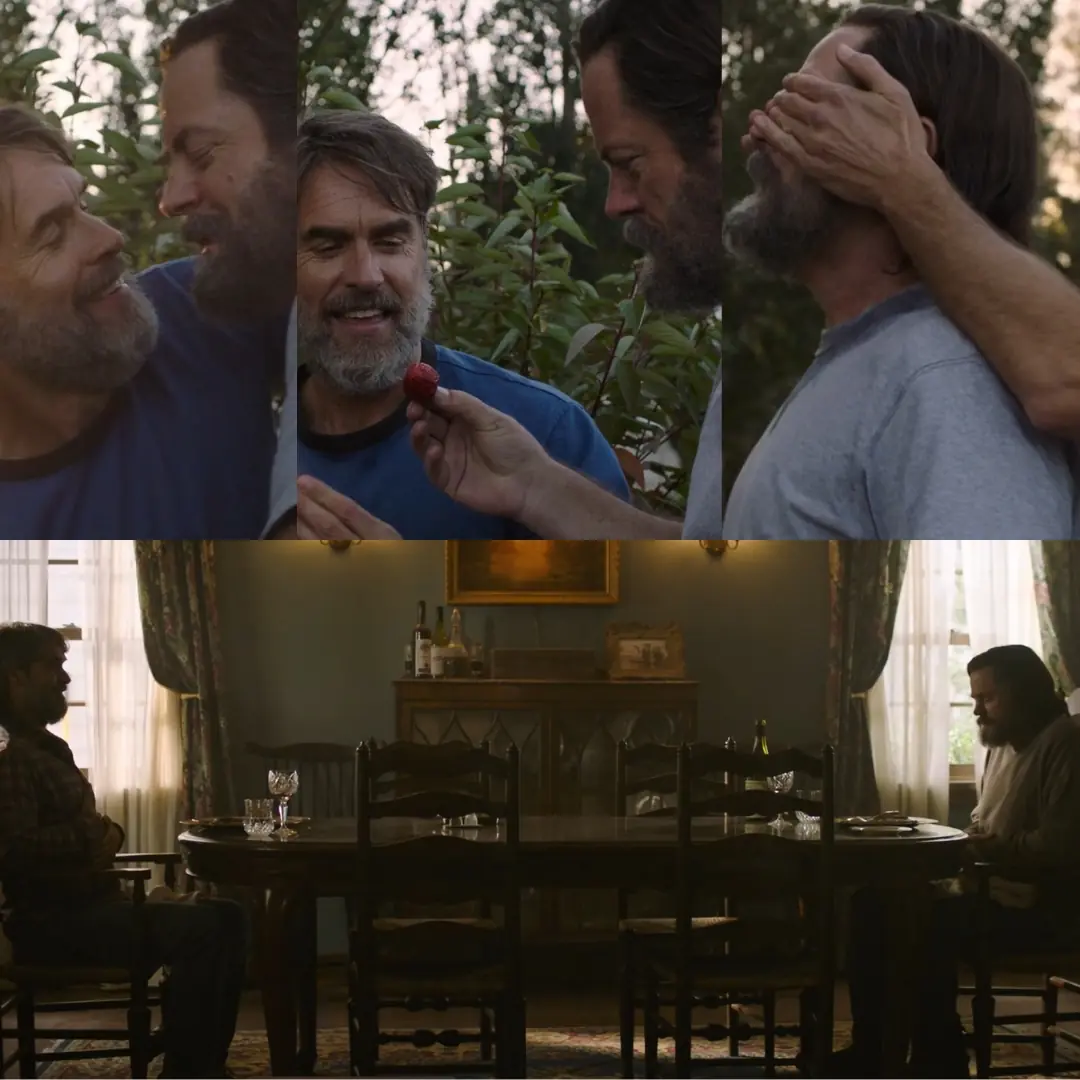  Montage illustrant la relation entre Bill et Frank montrant des moments tendres comme le partage d'une fraise, un regard complice, un geste affectueux et un dîner en tête-à-tête.